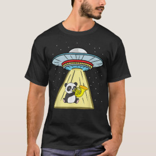 Ufo Abduction Panda spielt französisches Horn T-Shirt