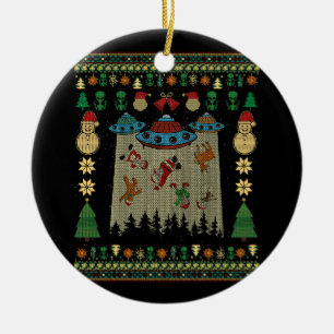 Ufo Alien Abduction Santa Gingerbread Ugly Christm Keramik Ornament