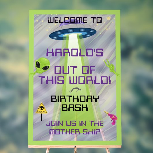 UFO Alien Any Age Birthday Welcome Acrylschild (Neutral)