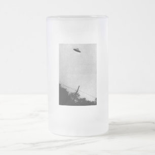 UFO-Alien Außerirdische Raumschiff Streng Geheim Mattglas Bierglas