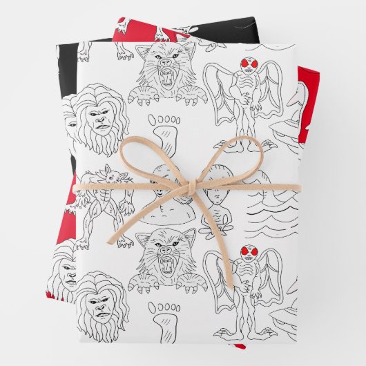 UFO, Alien, Bigfoot, Mothman, Dogman, Cryptids Geschenkpapier Set (Beispiel)