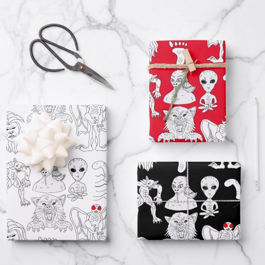 UFO, Alien, Bigfoot, Mothman, Dogman, Cryptids Geschenkpapier Set (Vorderseite)