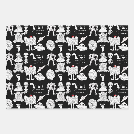 UFO, Alien, Bigfoot, Mothman, Dogman, Cryptids Geschenkpapier Set (Vorderseite 3)