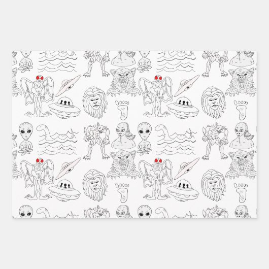 UFO, Alien, Bigfoot, Mothman, Dogman, Cryptids Geschenkpapier Set (Vorderseite)
