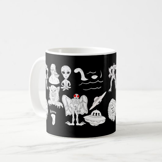 UFO, Alien, Bigfoot, Mothman, Dogman, Cryptids Kaffeetasse (Vorderseite Links)