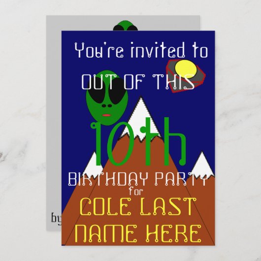 UFO - Alien Birthday Einladung (Vorne/Hinten)