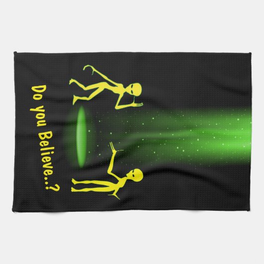 UFO Alien Entführung 👽 Glauben Sie? Geschirrtuch (Horizontal)