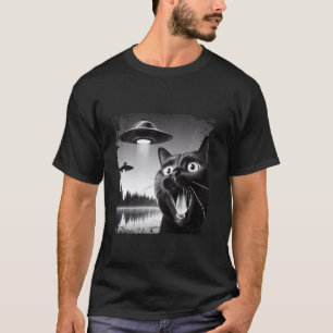 UFO-Alien-Katze-Selfie-Lustige-Grafik-Katze-Meme T-Shirt