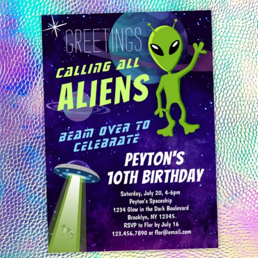 UFO Alien Party Geburtstag Einladung
