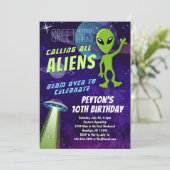 UFO Alien Party Geburtstag Einladung (Stehend Vorderseite)