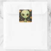 UFO-Alien Quadratischer Aufkleber (Tasche)