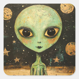 UFO-Alien Quadratischer Aufkleber