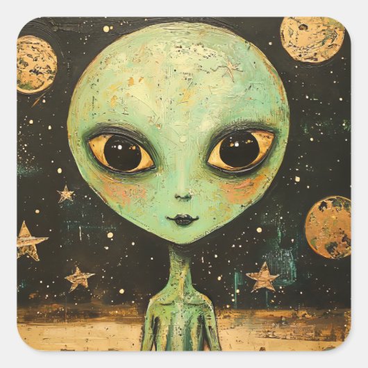 UFO-Alien Quadratischer Aufkleber (Vorderseite)