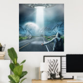 ufo Alien Raumschiff und Anhalter surreal Fantasie Poster (Heimbüro)