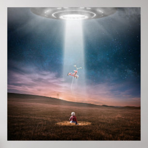 ufo Alien Raumschiff und Kinderbegegnposter Poster
