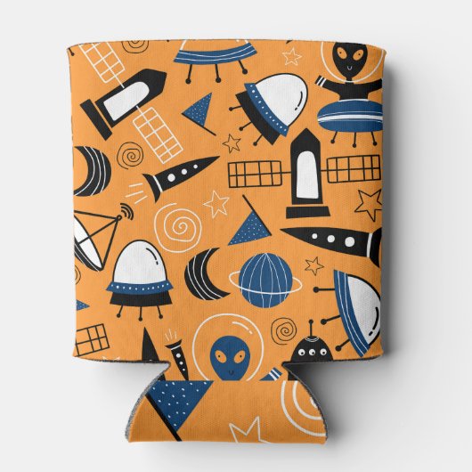 UFO-Alien, Raumschiffe, Kindermuster Dosenkühler (Rückseite)