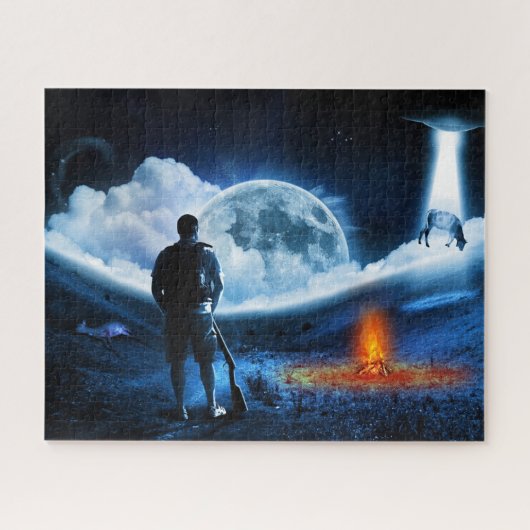 UFO-Alien Rinder-Entführung Weltraumschiff Puzzle (Horizontal)