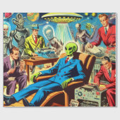 Ufo Alien Sci-fi Retro Comic Geschenkpapier (Flach)