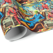 Ufo Alien Sci-fi Retro Comic Geschenkpapier (Rolleneckpunkt)