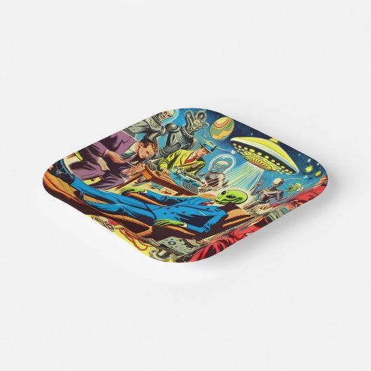 Ufo Alien Sci-fi Retro Comic Pappteller (Gewinkelt)