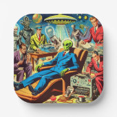Ufo Alien Sci-fi Retro Comic Pappteller (Vorderseite)