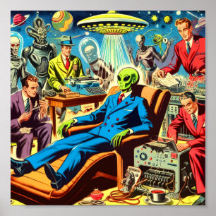 Ufo Alien Sci-fi Retro Comic Poster
