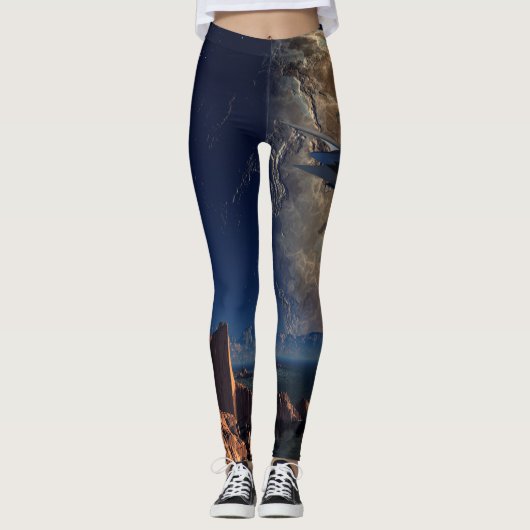 UFO- Ausländische Welt- SciFi Landschaft Leggings (Vorderseite)