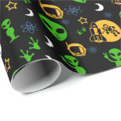 UFO-Außerirdischen, Sterne und Raumschiffe Geburts Geschenkpapier (Rolleneckpunkt)