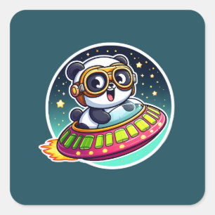 UFO Baby Panda Quadratischer Aufkleber
