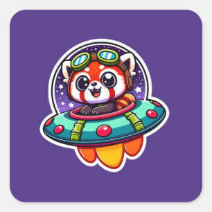 UFO Baby Red Panda Quadratischer Aufkleber