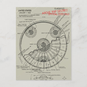 UFO Bauplan Ankündigungspostkarte