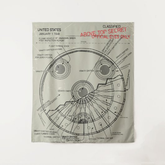 UFO Bauplan Wandteppich (Vorderseite)