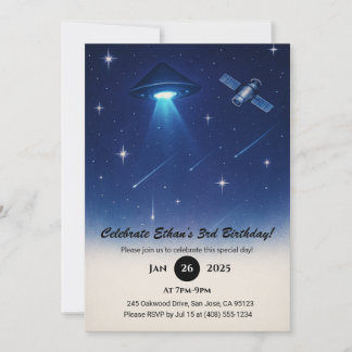 UFO Beam & Satellite Starry Night Geburtstag Einladung