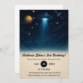 UFO-Begegnung in Starry Space Geburtstag Einladung (Vorne/Hinten)