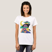 UFO Black Cat Mond Kunst T-Shirt (Vorne ganz)