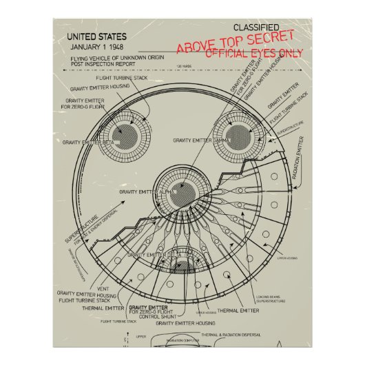 UFO Blueprint Fotodruck (Vorne)