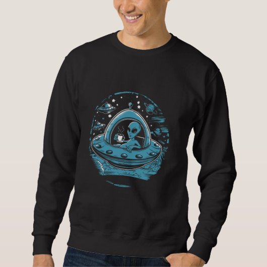 UFO Coffee Break Funny Alien Caffeine Fix UAP humo Sweatshirt (Vorderseite)