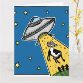 UFO COW ABDUCTION FUNNY BIRTHDAY CARD KARTE (Gelbe Blume)