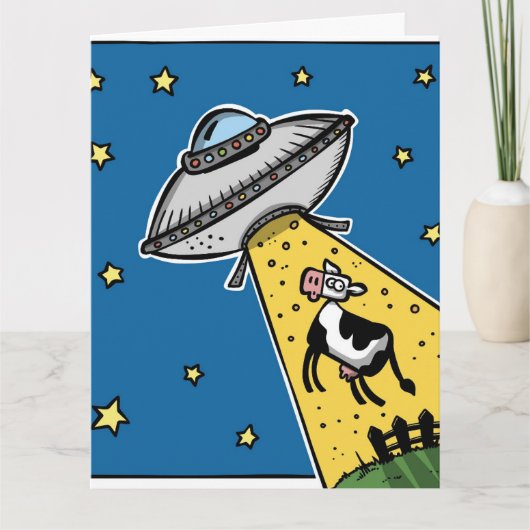 UFO COW ABDUCTION FUNNY BIRTHDAY CARD KARTE (Vorderseite)