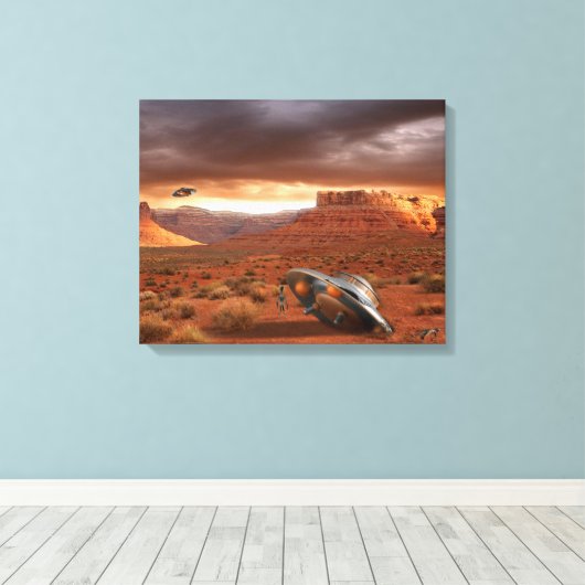 UFO-Crash in der Wüste mit Alien Fatality Leinwand (Insitu (Holzboden))