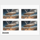 UFO, die über die Wüste fliegen Rechteckiger Aufkleber (Blatt)