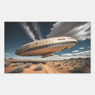 UFO, die über die Wüste fliegen Rechteckiger Aufkleber