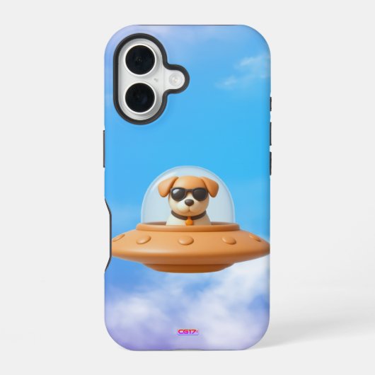 Ufo dog 3D a2 clouds iPhone 16 Hülle (Rückseite)