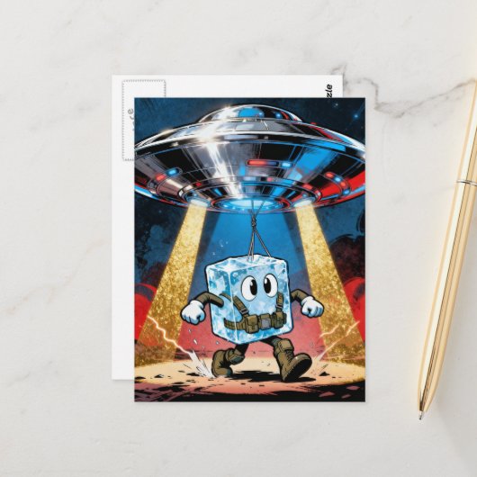 UFO-Entführung eines Eiswürfels Postkarte (Vorderseite/Rückseite Beispiel)