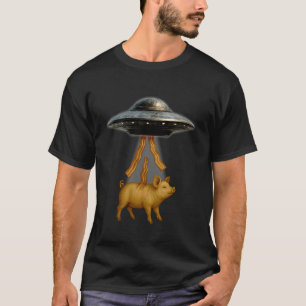 UFO Entführung Schwein Mond Tag Außerirdische Inva T-Shirt