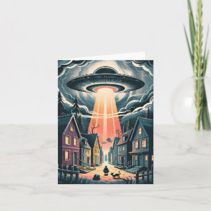 UFO-Entführungsnacht-Straßenillustration Feiertagskarte