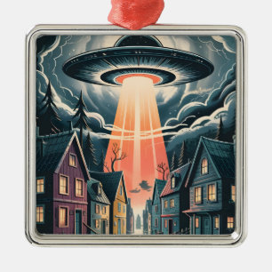 UFO-Entführungsnacht-Straßenillustration Ornament Aus Metall