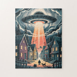 UFO-Entführungsnacht-Straßenillustration Puzzle
