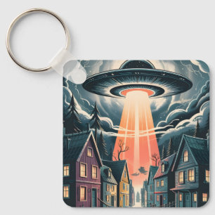 UFO-Entführungsnacht-Straßenillustration Schlüsselanhänger
