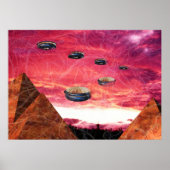 UFO fliegen über Alien-Pyramiden Poster (Vorne)